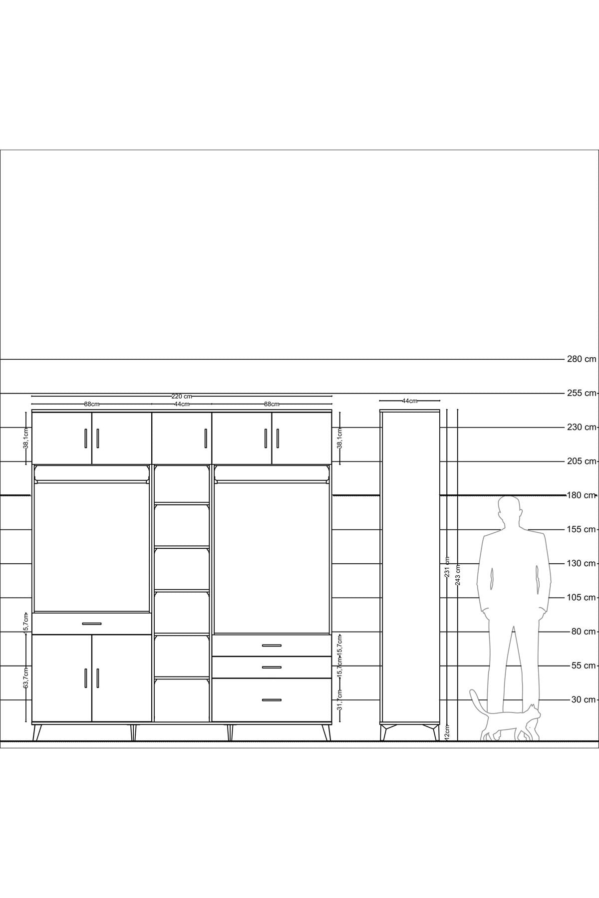 Hyperion Dolap 11 Raflı 4 Çekmeceli 2 Askılı 220x44x243 - S553M030V15B