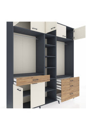 Hyperion Dolap 11 Raflı 4 Çekmeceli 2 Askılı 220x44x243 Antrasit-Aytaşı/Çam