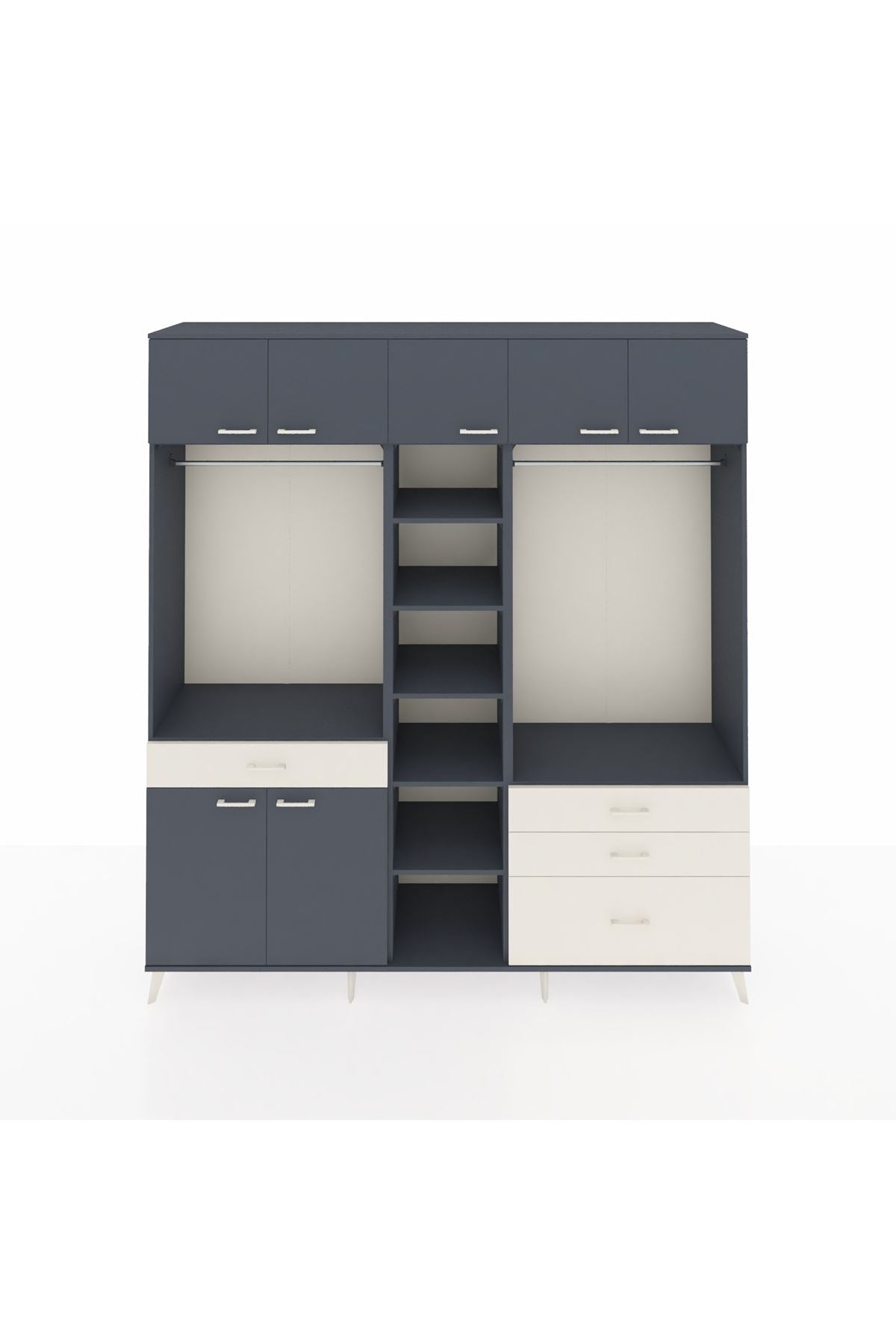 Hyperion Dolap 11 Raflı 4 Çekmeceli 2 Askılı 220x44x243 Antrasit-Antrasit/Aytaşı