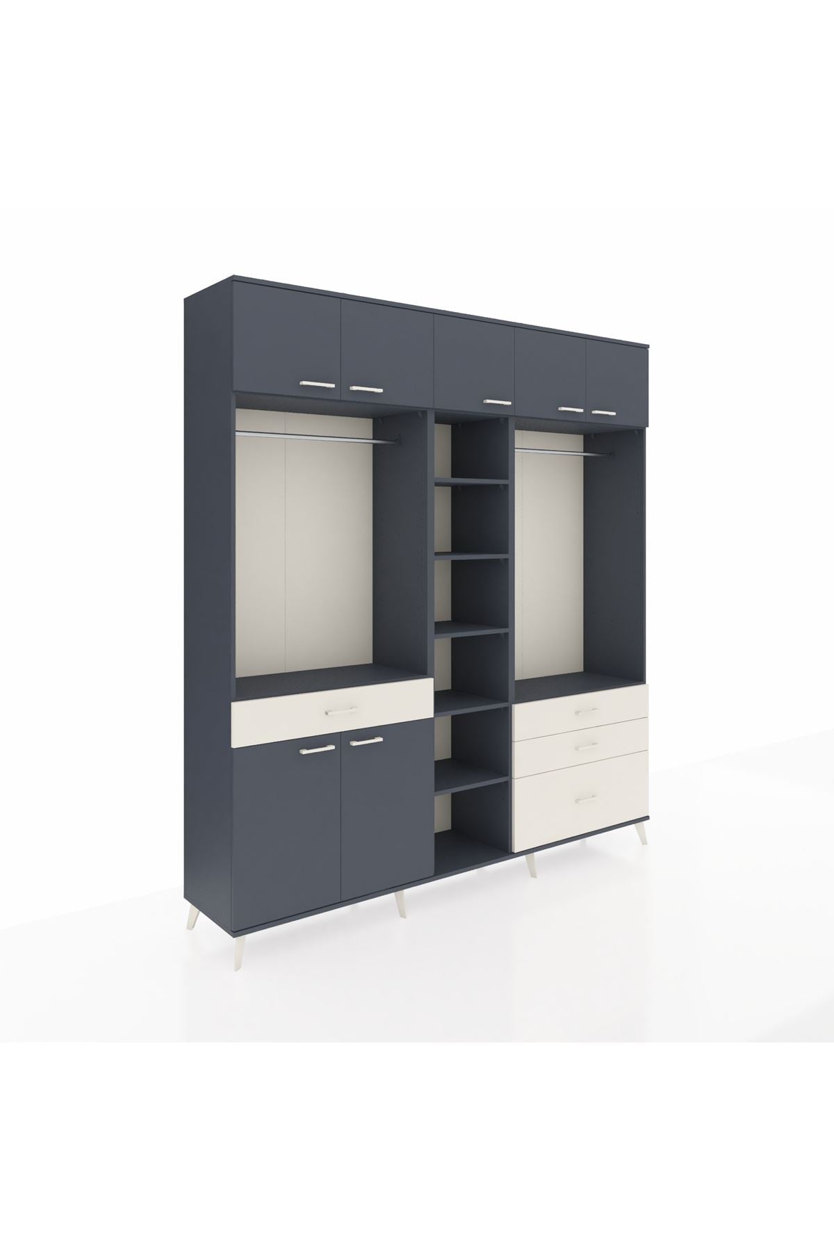 Hyperion Dolap 11 Raflı 4 Çekmeceli 2 Askılı 220x44x243 Antrasit-Antrasit/Aytaşı