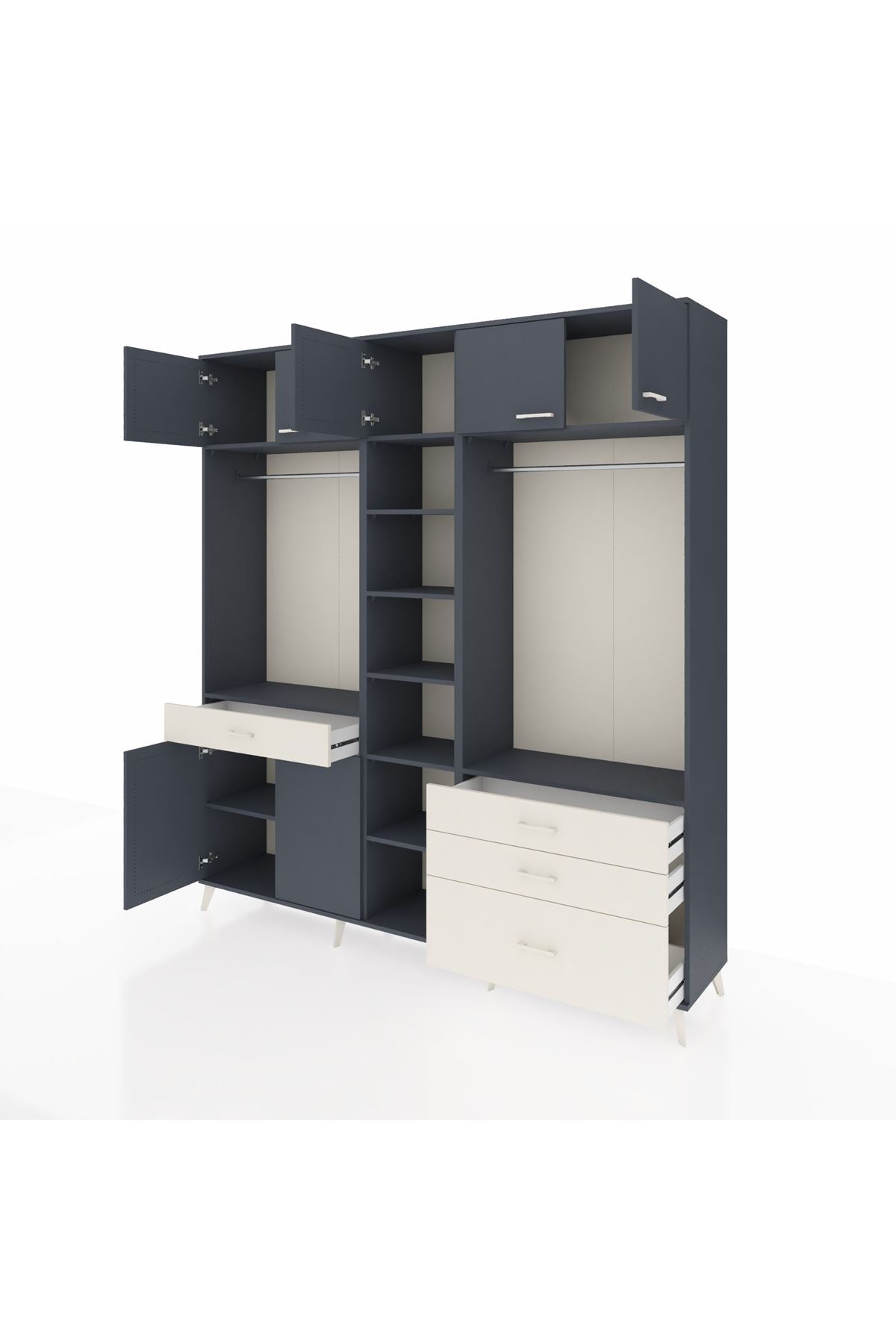 Hyperion Dolap 11 Raflı 4 Çekmeceli 2 Askılı 220x44x243 Antrasit-Antrasit/Aytaşı