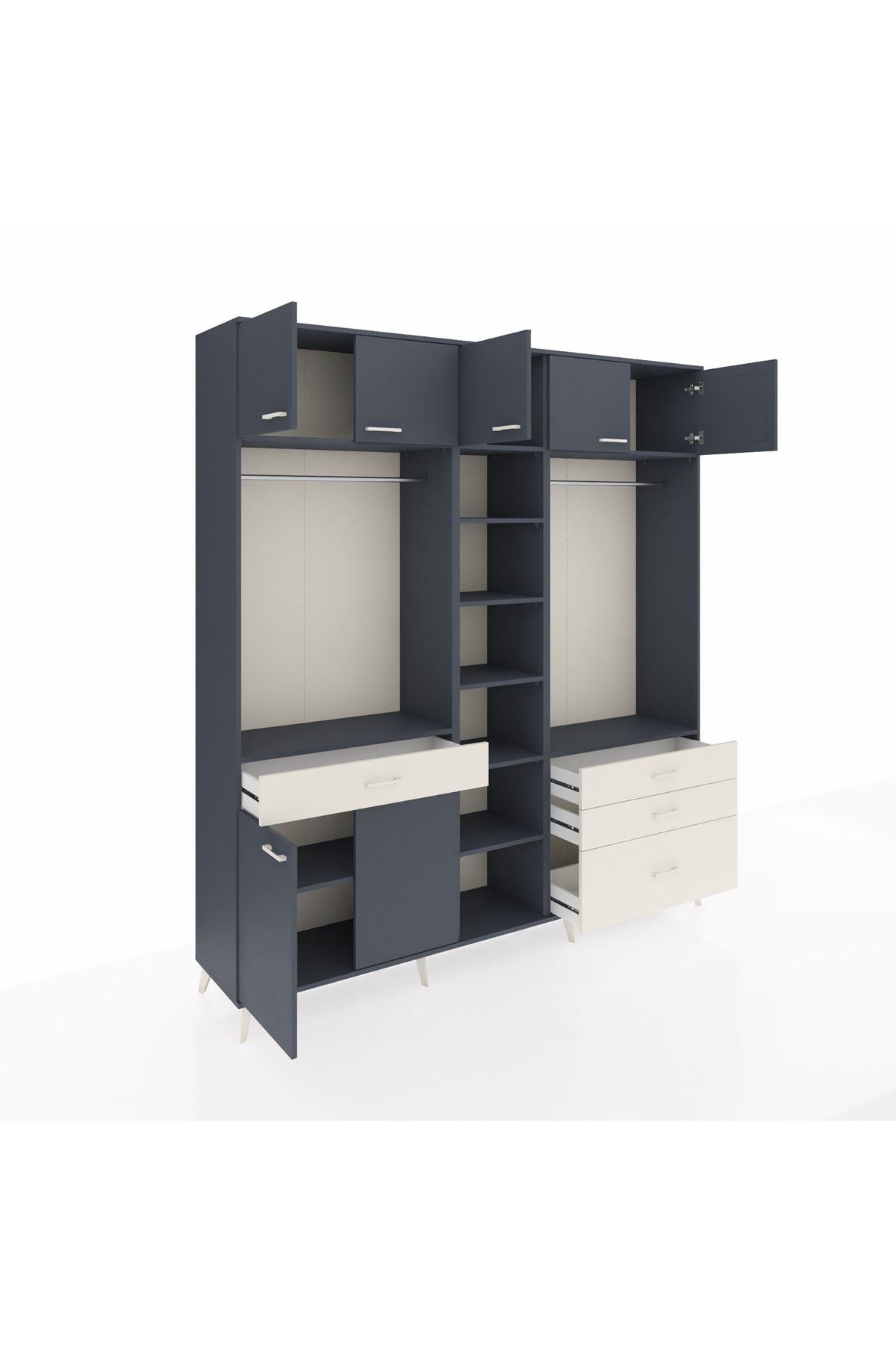 Hyperion Dolap 11 Raflı 4 Çekmeceli 2 Askılı 220x44x243 Antrasit-Antrasit/Aytaşı