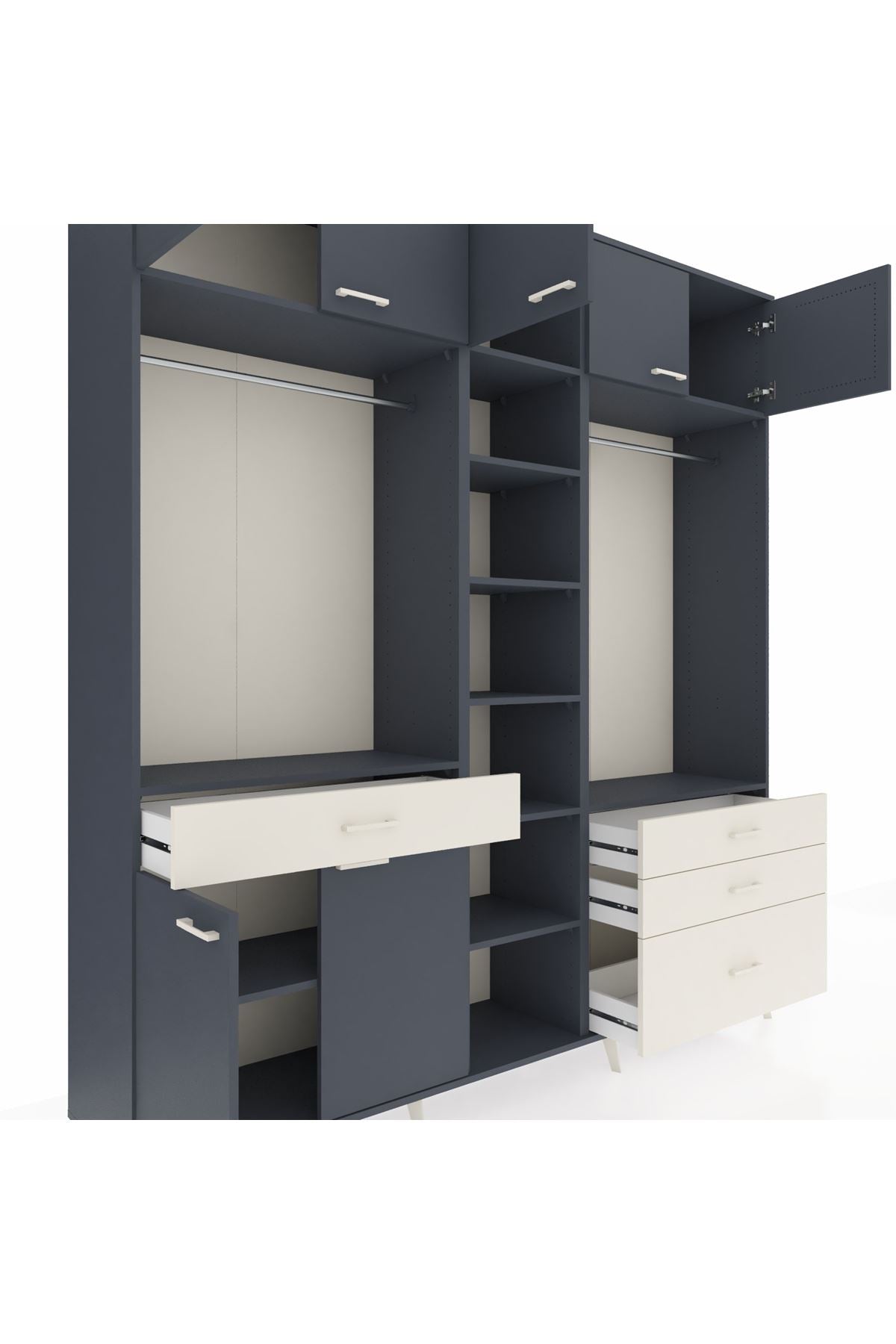 Hyperion Dolap 11 Raflı 4 Çekmeceli 2 Askılı 220x44x243 Antrasit-Antrasit/Aytaşı