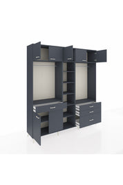 Hyperion Dolap 11 Raflı 4 Çekmeceli 2 Askılı 220x44x243 Antrasit-Antrasit/Antrasit