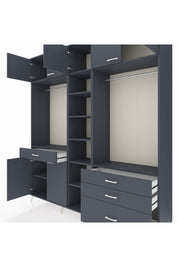 Hyperion Dolap 11 Raflı 4 Çekmeceli 2 Askılı 220x44x243 Antrasit-Antrasit/Antrasit