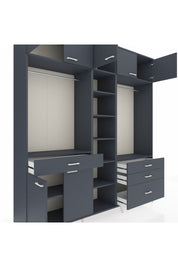 Hyperion Dolap 11 Raflı 4 Çekmeceli 2 Askılı 220x44x243 Antrasit-Antrasit/Antrasit