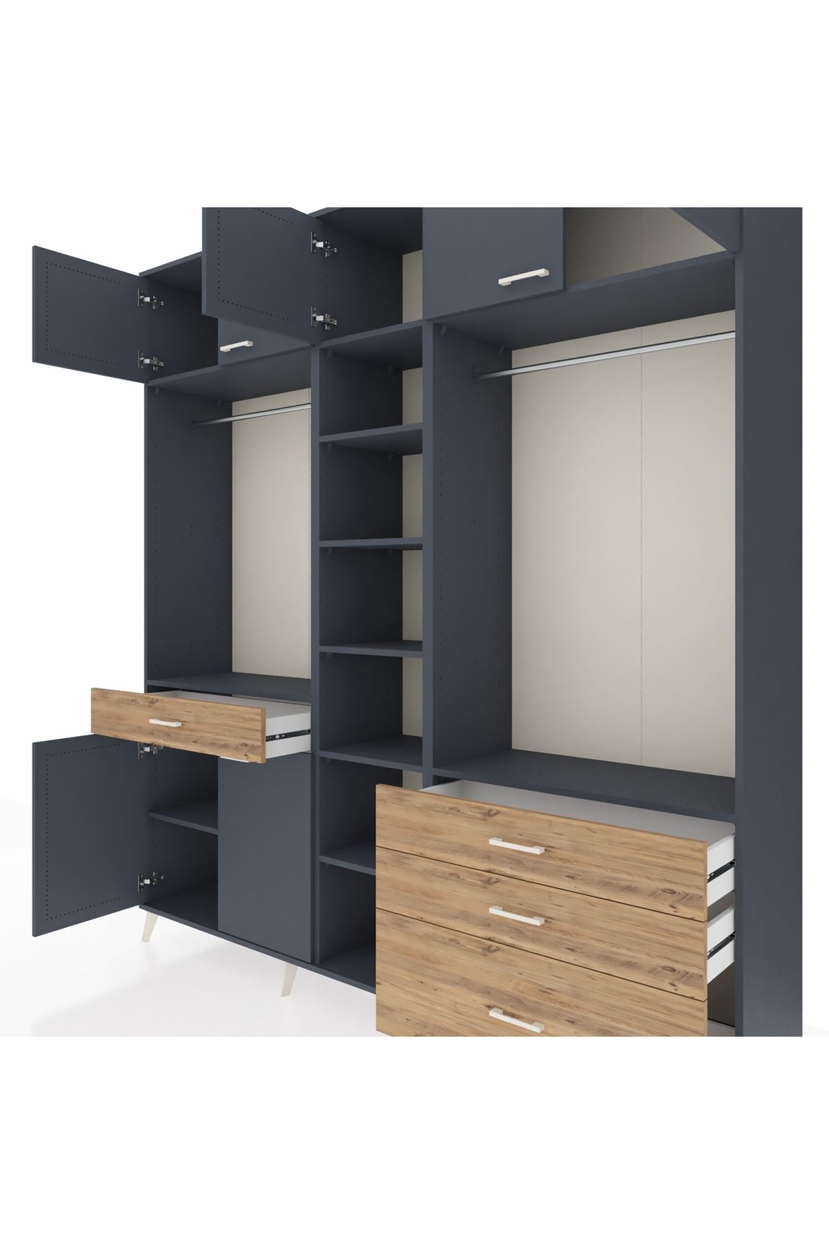 Hyperion Dolap 11 Raflı 4 Çekmeceli 2 Askılı 220x44x243 Antrasit-Antrasit/Çam