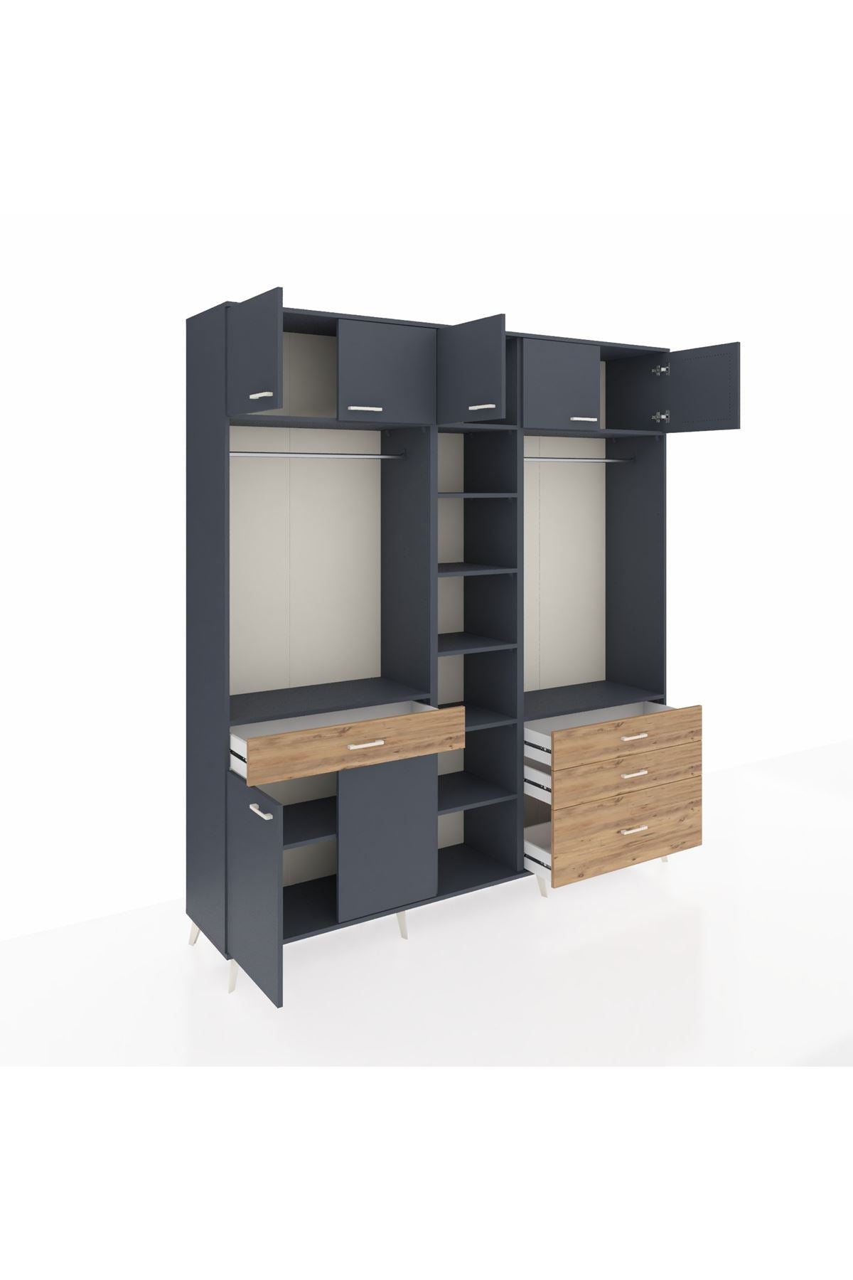 Hyperion Dolap 11 Raflı 4 Çekmeceli 2 Askılı 220x44x243 Antrasit-Antrasit/Çam