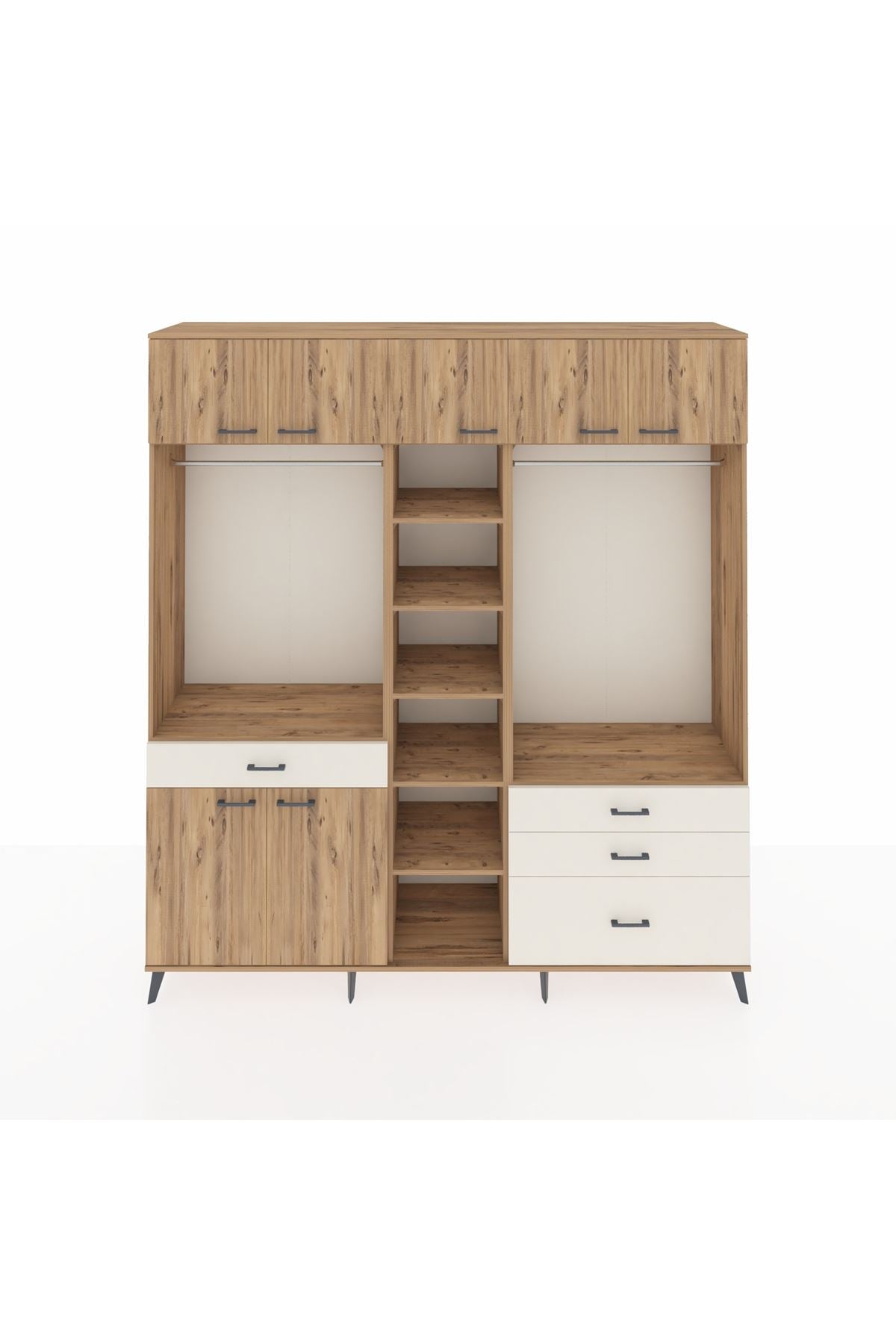 Hyperion Dolap 11 Raflı 4 Çekmeceli 2 Askılı 220x44x243 Çam-Çam/Aytaşı