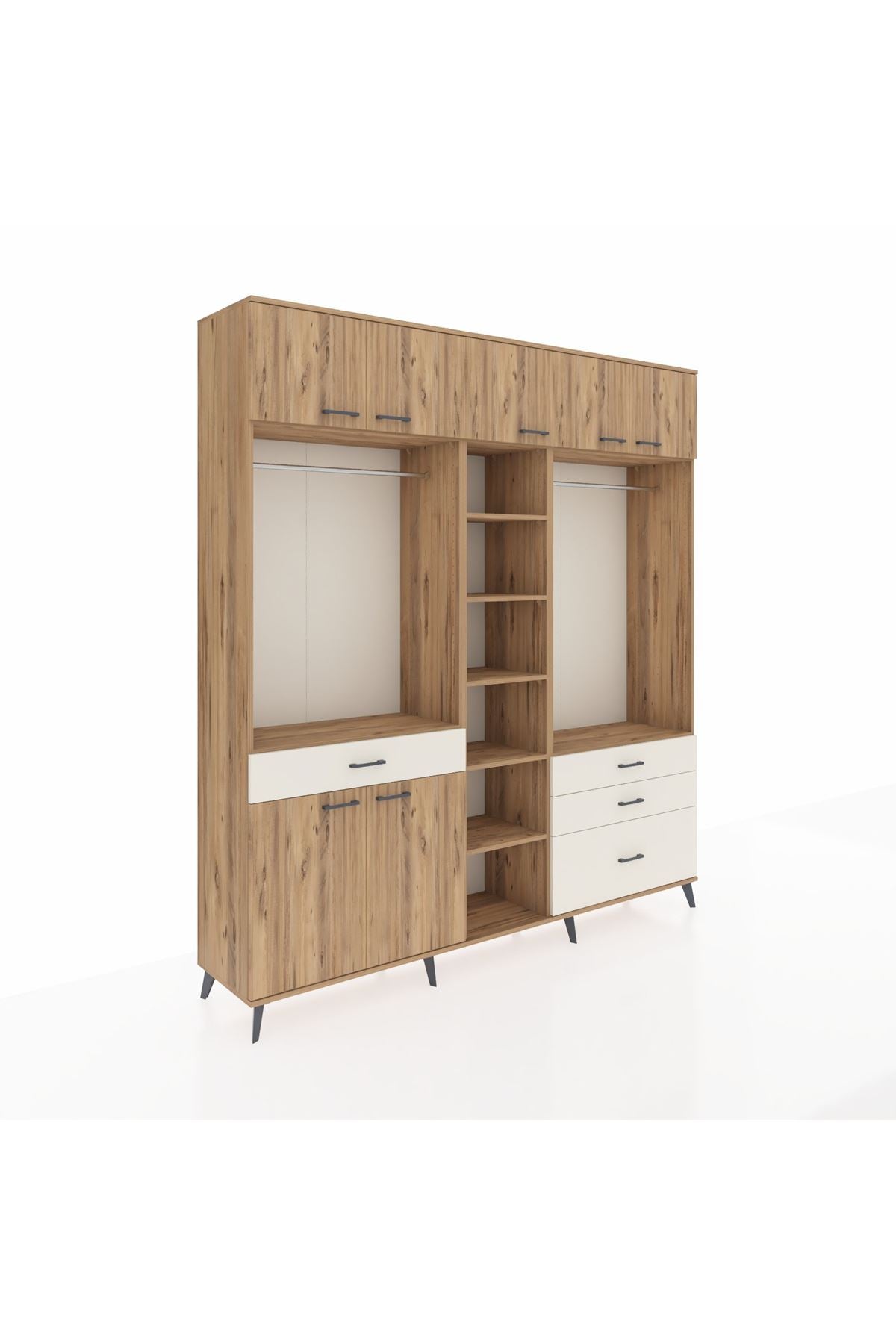 Hyperion Dolap 11 Raflı 4 Çekmeceli 2 Askılı 220x44x243 Çam-Çam/Aytaşı