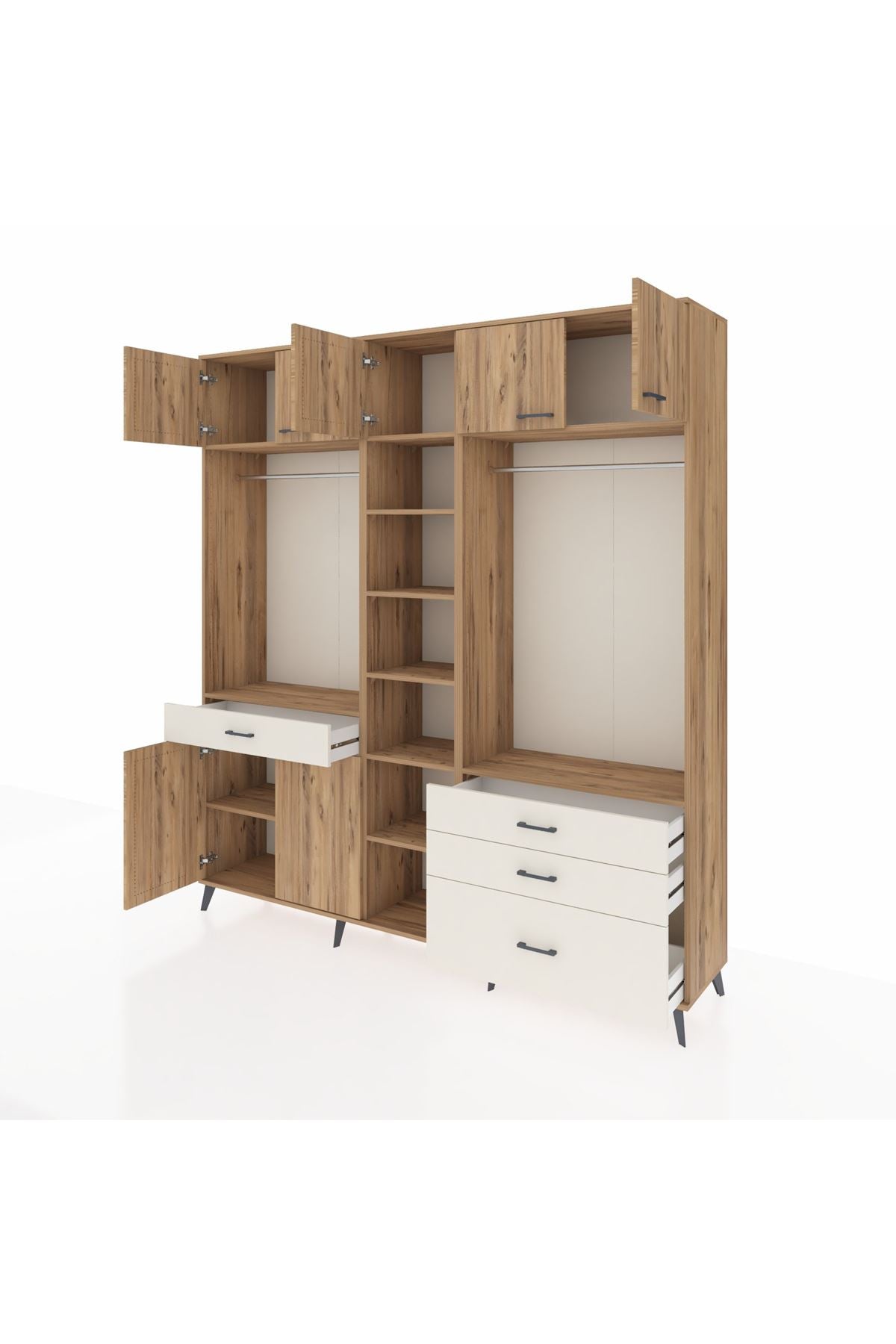 Hyperion Dolap 11 Raflı 4 Çekmeceli 2 Askılı 220x44x243 Çam-Çam/Aytaşı