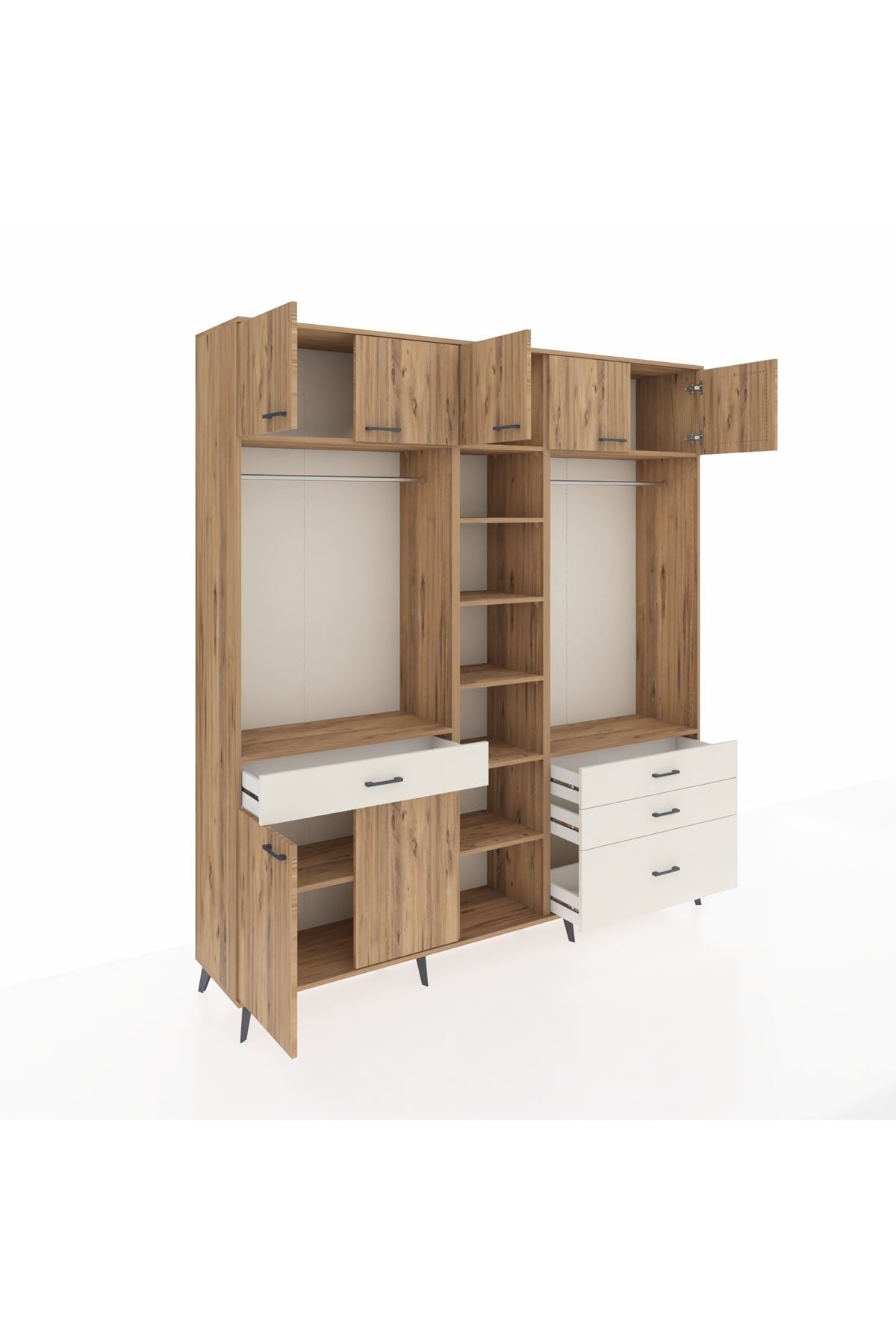 Hyperion Dolap 11 Raflı 4 Çekmeceli 2 Askılı 220x44x243 Çam-Çam/Aytaşı