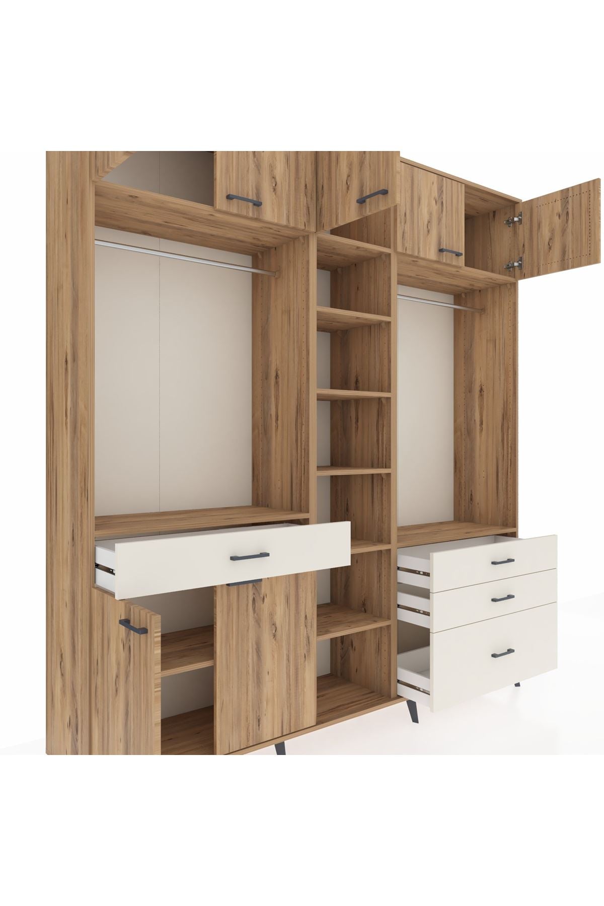 Hyperion Dolap 11 Raflı 4 Çekmeceli 2 Askılı 220x44x243 Çam-Çam/Aytaşı