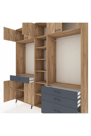 Hyperion Dolap 11 Raflı 4 Çekmeceli 2 Askılı 220x44x243 Çam-Çam/Antrasit