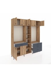 Hyperion Dolap 11 Raflı 4 Çekmeceli 2 Askılı 220x44x243 Çam-Çam/Antrasit