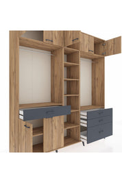 Hyperion Dolap 11 Raflı 4 Çekmeceli 2 Askılı 220x44x243 Çam-Çam/Antrasit