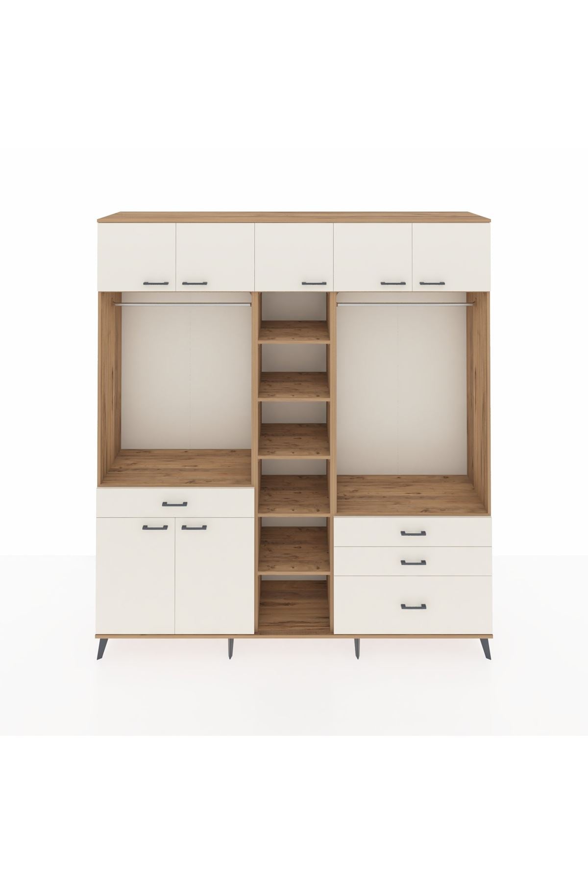 Hyperion Dolap 11 Raflı 4 Çekmeceli 2 Askılı 220x44x243 Çam-Aytaşı/Aytaşı