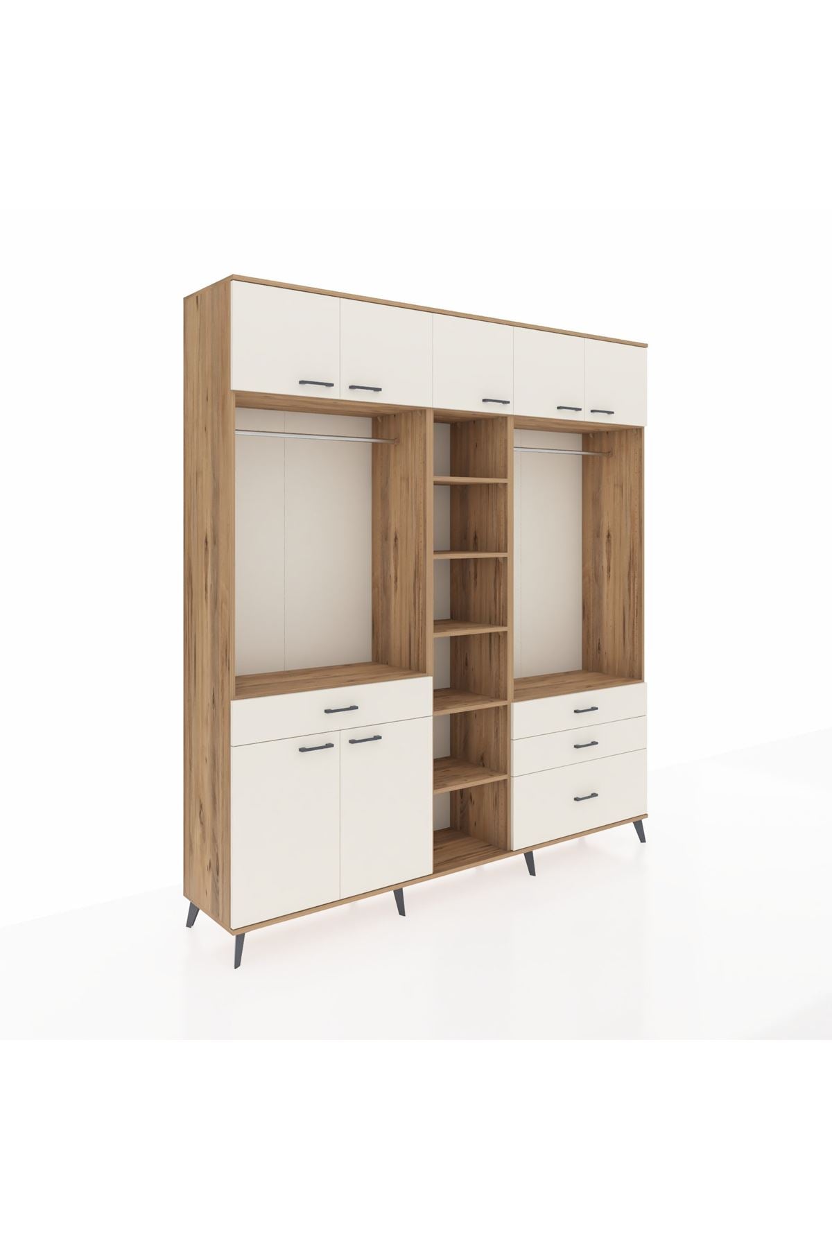 Hyperion Dolap 11 Raflı 4 Çekmeceli 2 Askılı 220x44x243 Çam-Aytaşı/Aytaşı