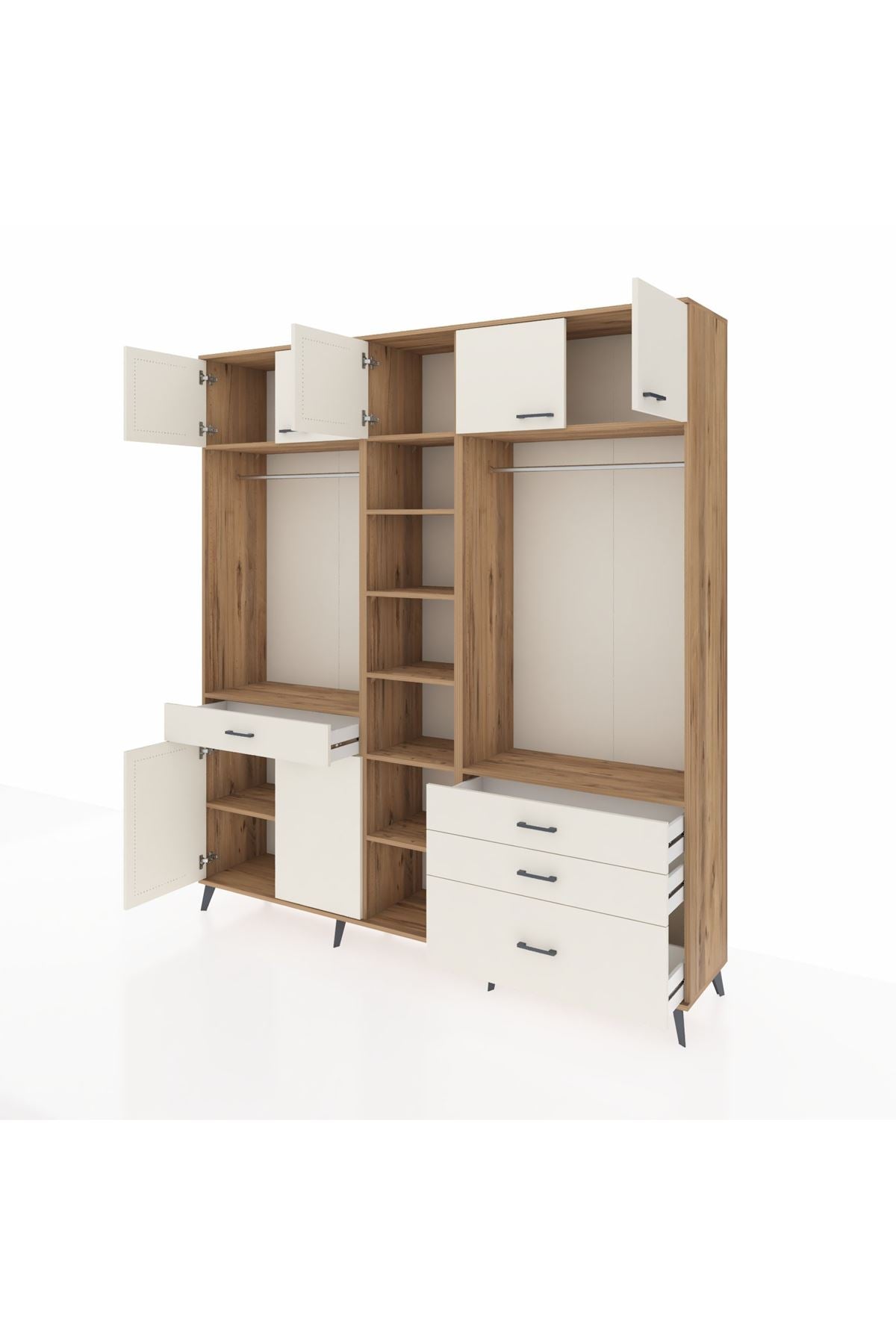 Hyperion Dolap 11 Raflı 4 Çekmeceli 2 Askılı 220x44x243 Çam-Aytaşı/Aytaşı