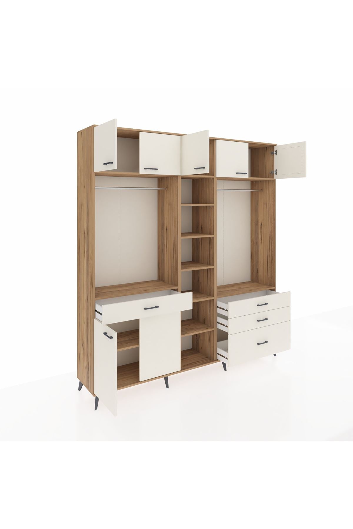 Hyperion Dolap 11 Raflı 4 Çekmeceli 2 Askılı 220x44x243 Çam-Aytaşı/Aytaşı