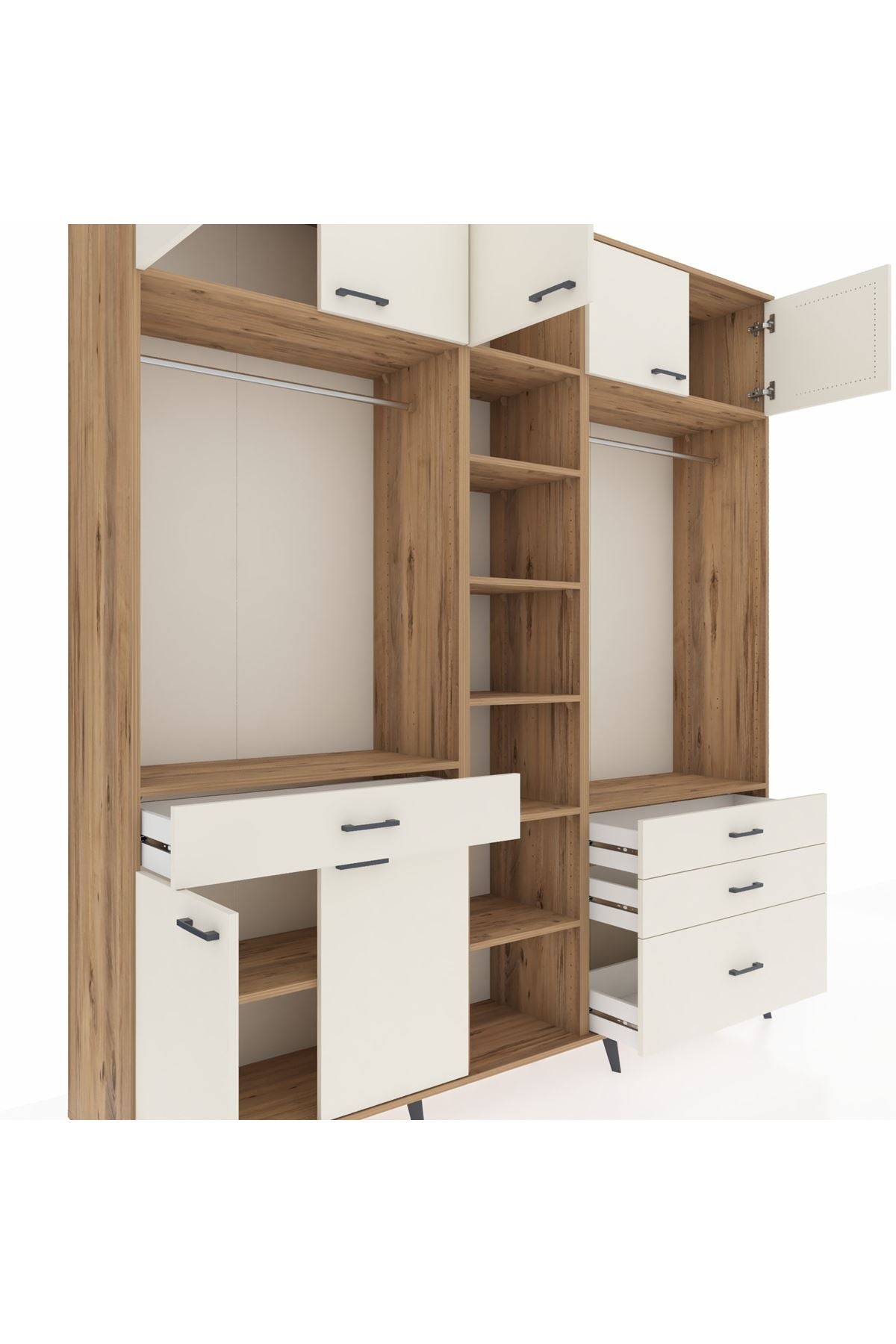 Hyperion Dolap 11 Raflı 4 Çekmeceli 2 Askılı 220x44x243 Çam-Aytaşı/Aytaşı