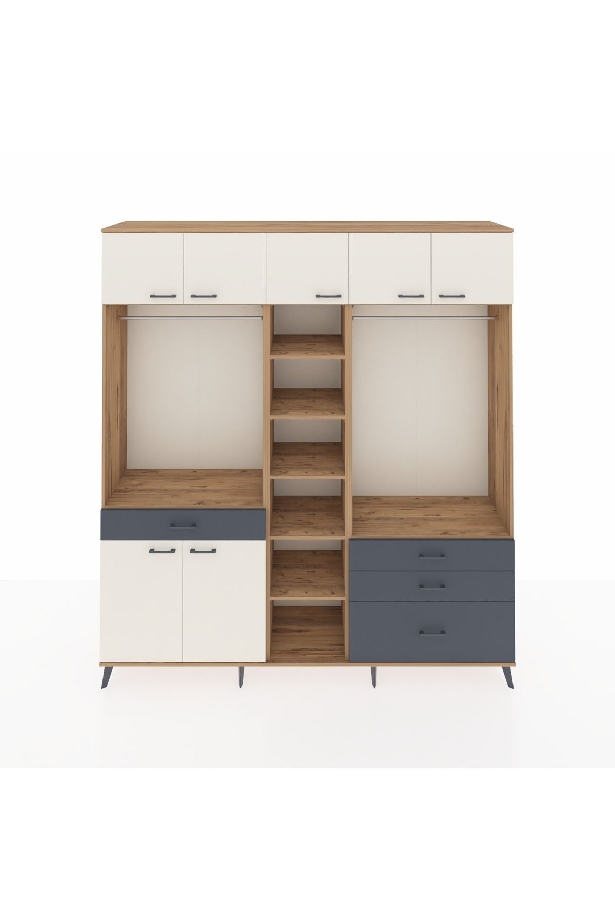 Hyperion Dolap 11 Raflı 4 Çekmeceli 2 Askılı 220x44x243 Çam-Aytaşı/Antrasit