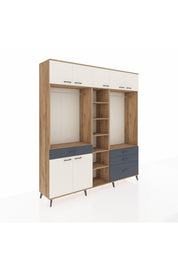 Hyperion Dolap 11 Raflı 4 Çekmeceli 2 Askılı 220x44x243 Çam-Aytaşı/Antrasit
