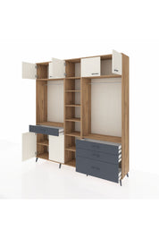 Hyperion Dolap 11 Raflı 4 Çekmeceli 2 Askılı 220x44x243 Çam-Aytaşı/Antrasit