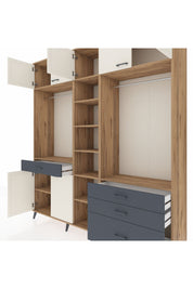 Hyperion Dolap 11 Raflı 4 Çekmeceli 2 Askılı 220x44x243 Çam-Aytaşı/Antrasit