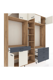 Hyperion Dolap 11 Raflı 4 Çekmeceli 2 Askılı 220x44x243 Çam-Aytaşı/Antrasit