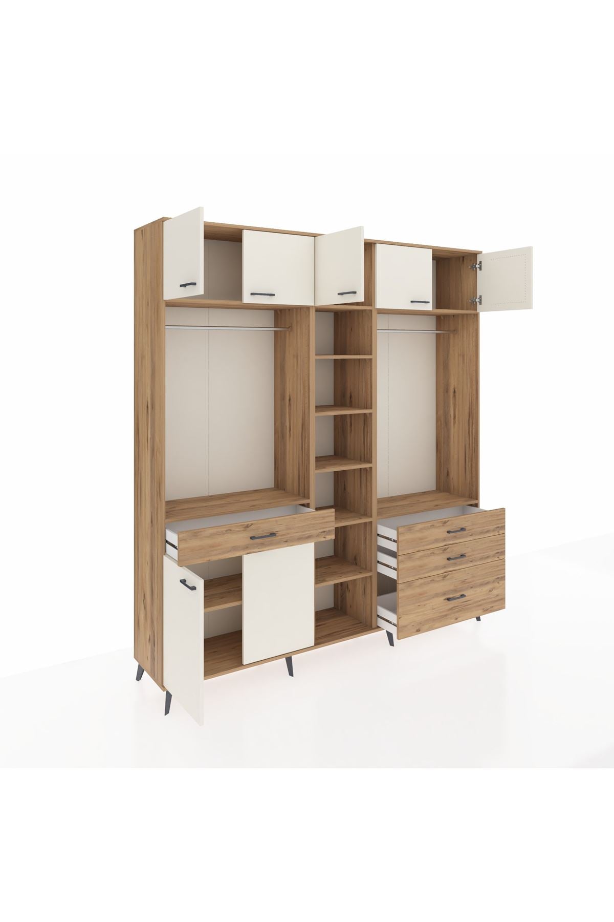 Hyperion Dolap 11 Raflı 4 Çekmeceli 2 Askılı 220x44x243 Çam-Aytaşı/Çam