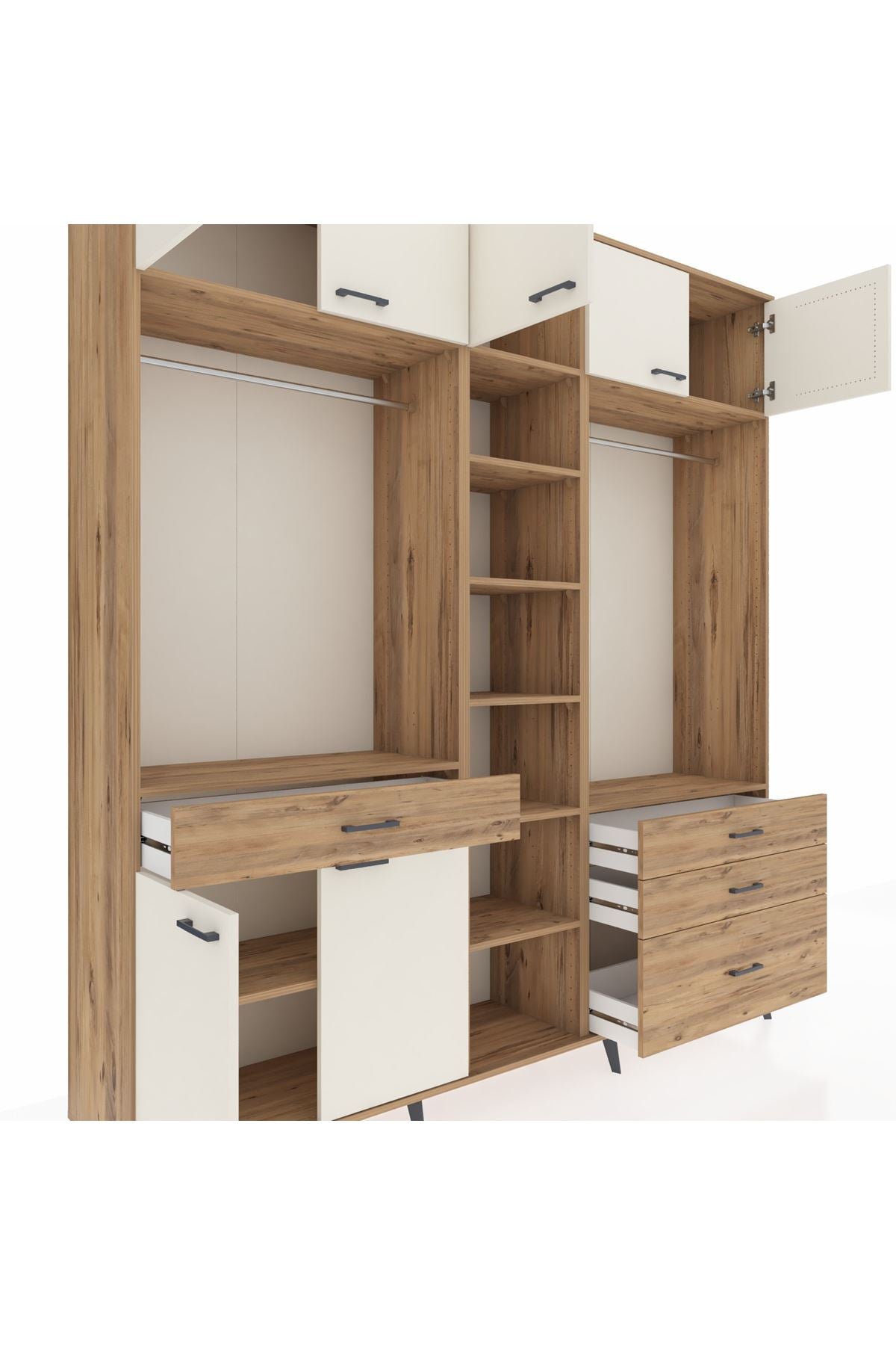 Hyperion Dolap 11 Raflı 4 Çekmeceli 2 Askılı 220x44x243 Çam-Aytaşı/Çam