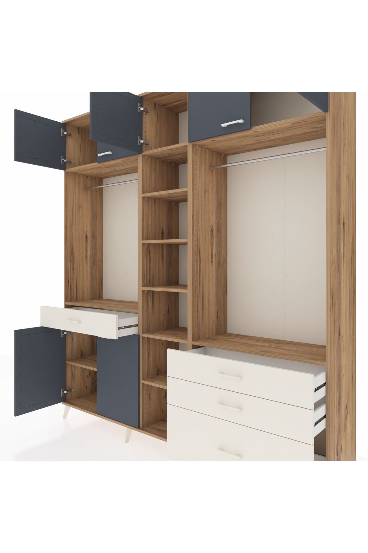 Hyperion Dolap 11 Raflı 4 Çekmeceli 2 Askılı 220x44x243 Çam-Antrasit/Aytaşı