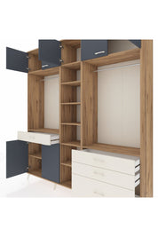 Hyperion Dolap 11 Raflı 4 Çekmeceli 2 Askılı 220x44x243 Çam-Antrasit/Aytaşı