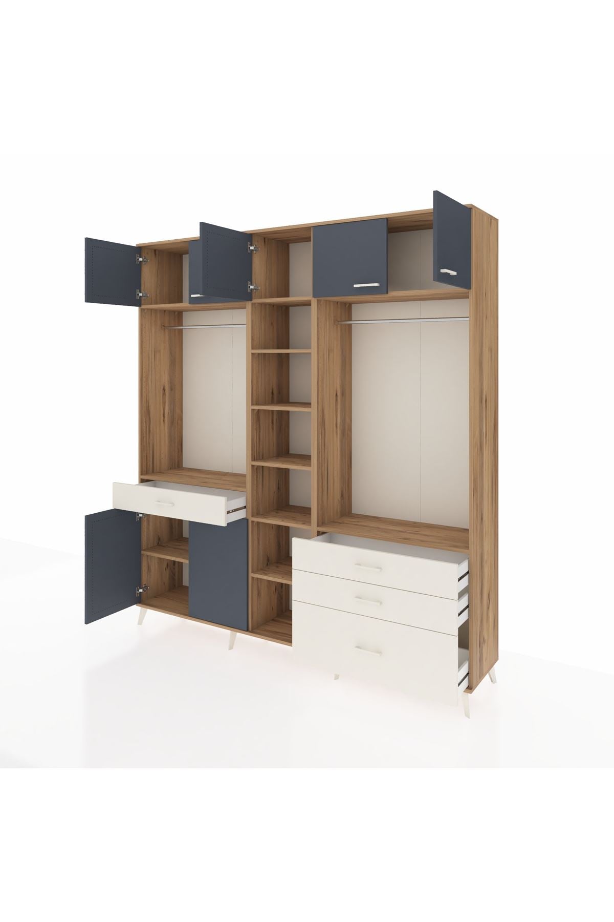 Hyperion Dolap 11 Raflı 4 Çekmeceli 2 Askılı 220x44x243 Çam-Antrasit/Aytaşı