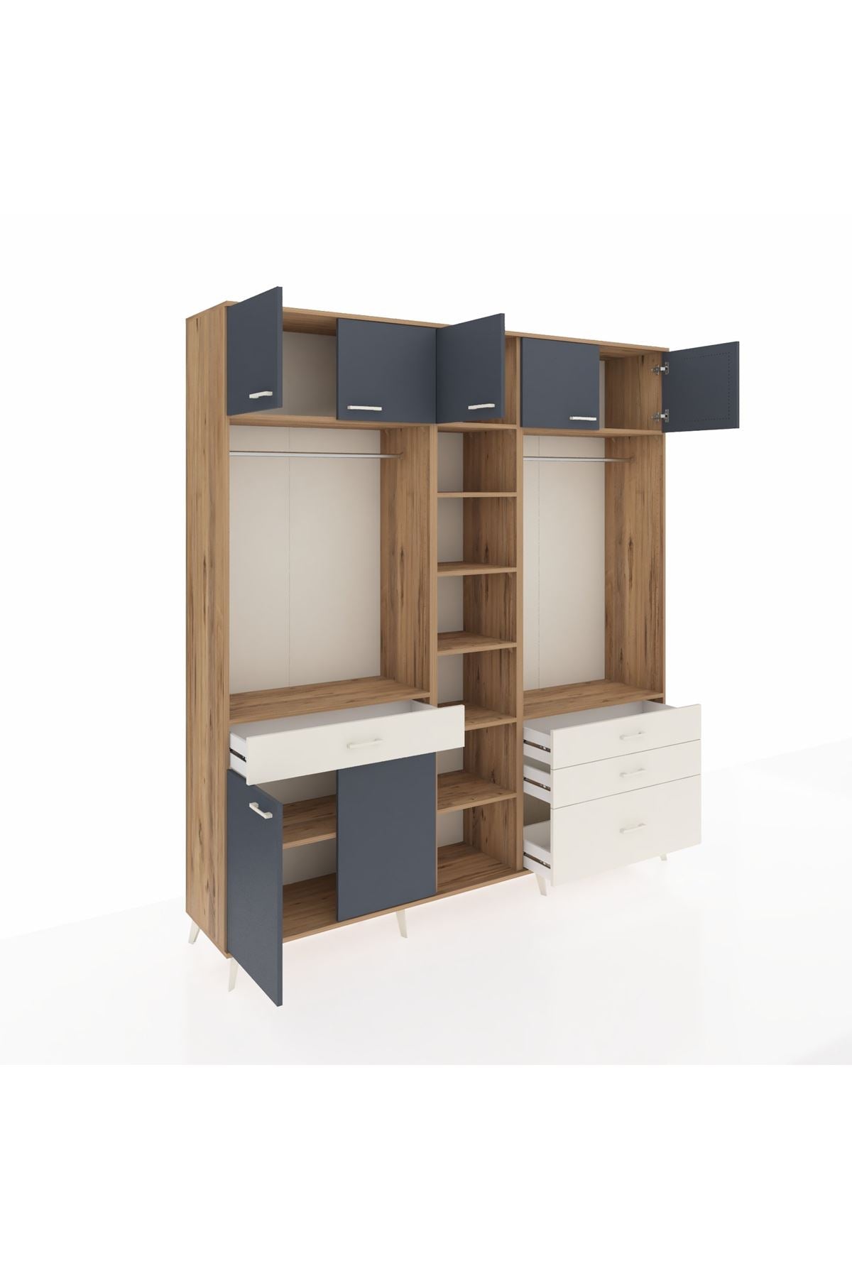 Hyperion Dolap 11 Raflı 4 Çekmeceli 2 Askılı 220x44x243 Çam-Antrasit/Aytaşı