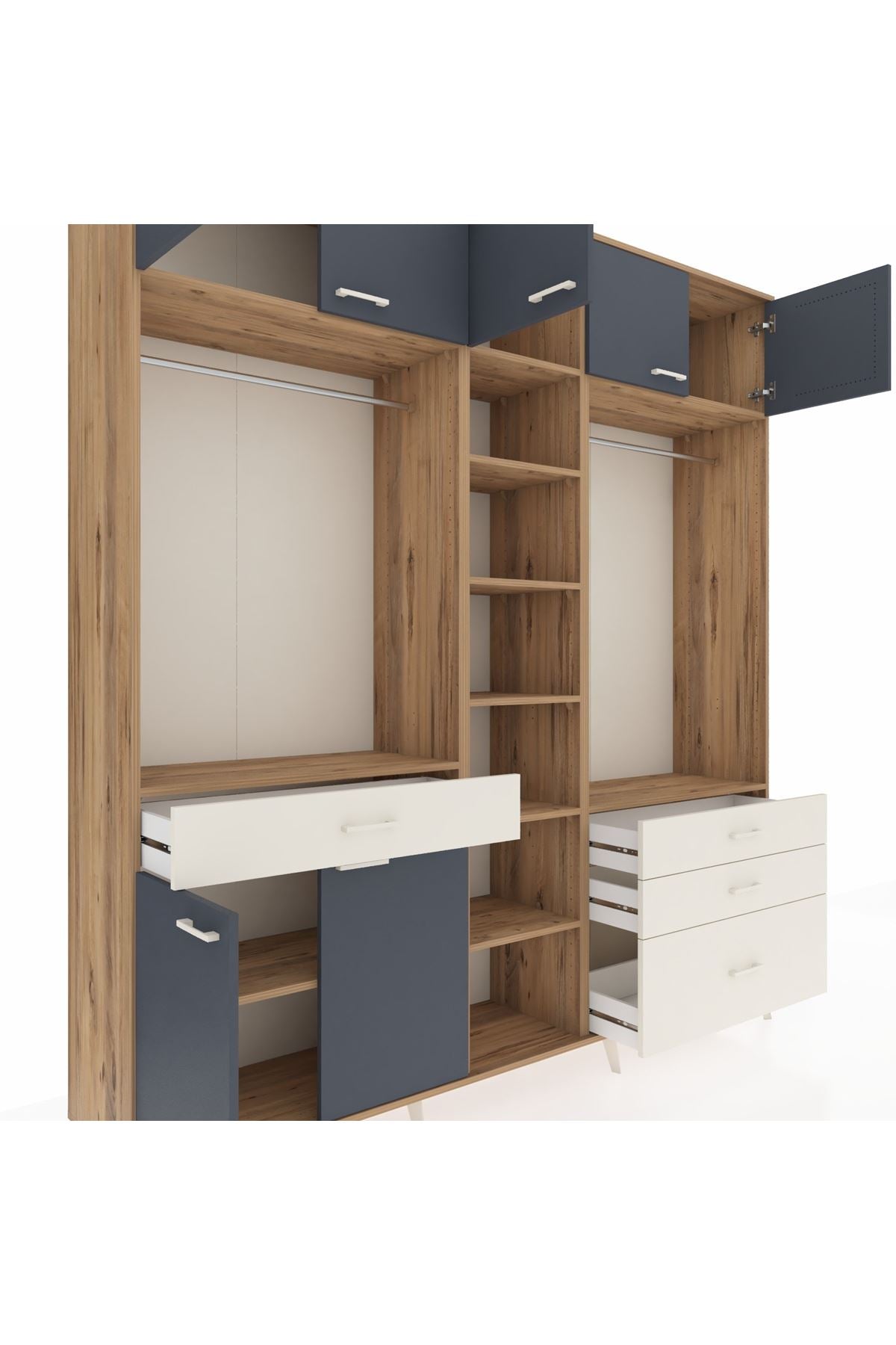 Hyperion Dolap 11 Raflı 4 Çekmeceli 2 Askılı 220x44x243 Çam-Antrasit/Aytaşı