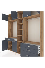 Hyperion Dolap 11 Raflı 4 Çekmeceli 2 Askılı 220x44x243 Çam-Antrasit/Antrasit