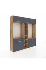 Hyperion Dolap 11 Raflı 4 Çekmeceli 2 Askılı 220x44x243 Çam-Antrasit/Antrasit