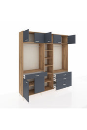 Hyperion Dolap 11 Raflı 4 Çekmeceli 2 Askılı 220x44x243 Çam-Antrasit/Antrasit