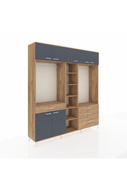 Hyperion Dolap 11 Raflı 4 Çekmeceli 2 Askılı 220x44x243 Çam-Antrasit/Çam