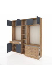 Hyperion Dolap 11 Raflı 4 Çekmeceli 2 Askılı 220x44x243 Çam-Antrasit/Çam