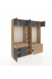 Hyperion Dolap 11 Raflı 4 Çekmeceli 2 Askılı 220x44x243 Çam-Antrasit/Çam