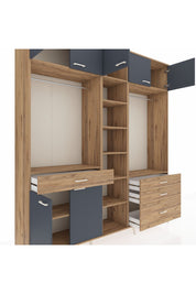 Hyperion Dolap 11 Raflı 4 Çekmeceli 2 Askılı 220x44x243 Çam-Antrasit/Çam