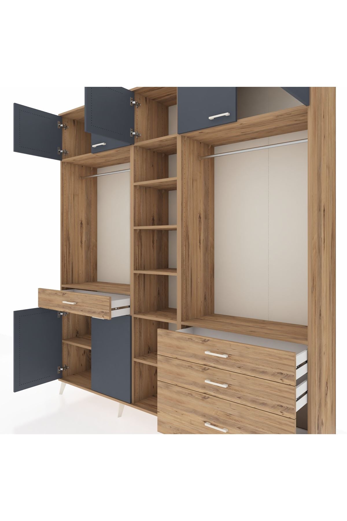 Hyperion Dolap 11 Raflı 4 Çekmeceli 2 Askılı 220x44x243 Çam-Antrasit/Çam