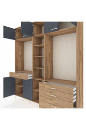 Hyperion Dolap 11 Raflı 4 Çekmeceli 2 Askılı 220x44x243 Çam-Antrasit/Çam