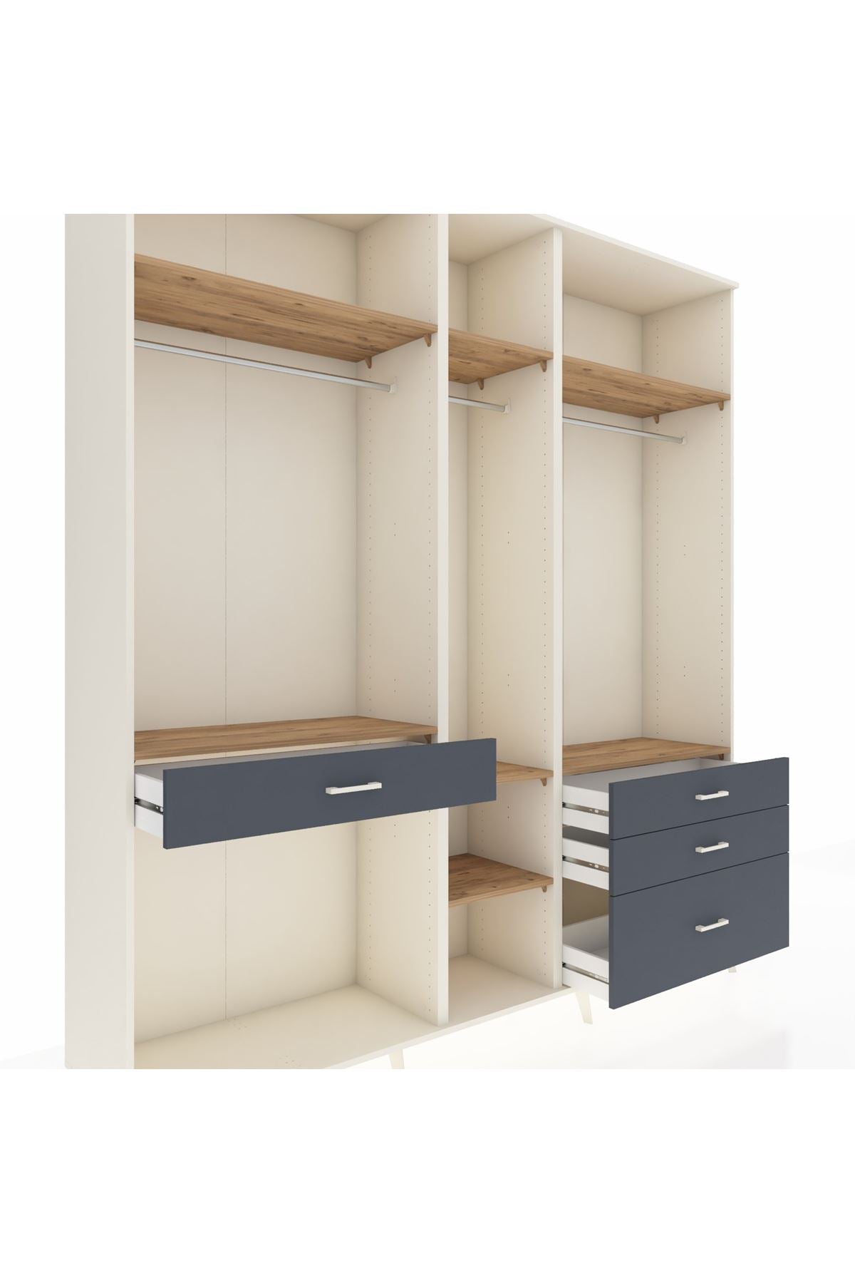 Hyperion Dolap 7 Raflı 4 Çekmeceli 3 Askılı 220x44x243 Aytaşı-Çam/Antrasit