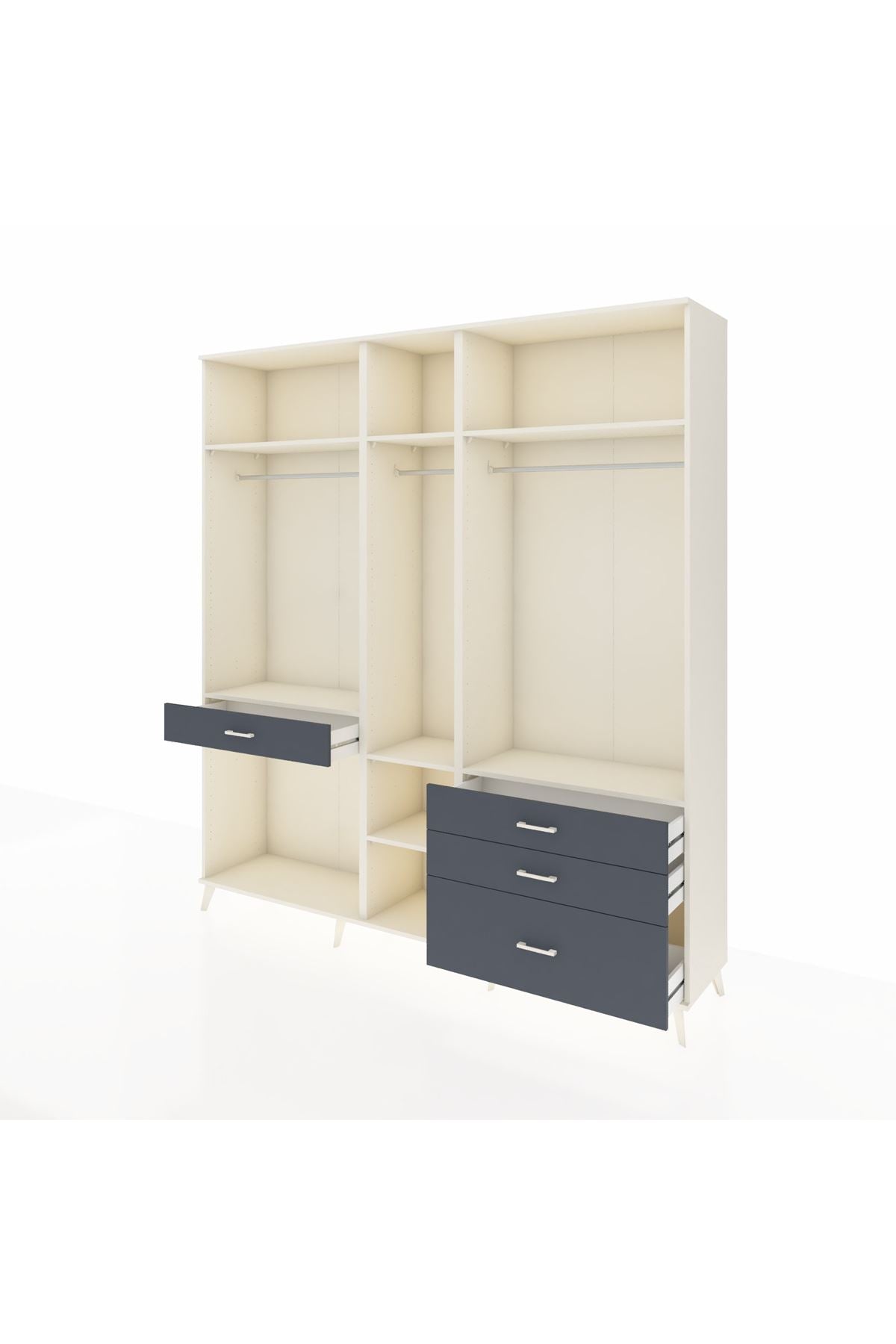 Hyperion Dolap 7 Raflı 4 Çekmeceli 3 Askılı 220x44x243 Aytaşı-Aytaşı/Antrasit