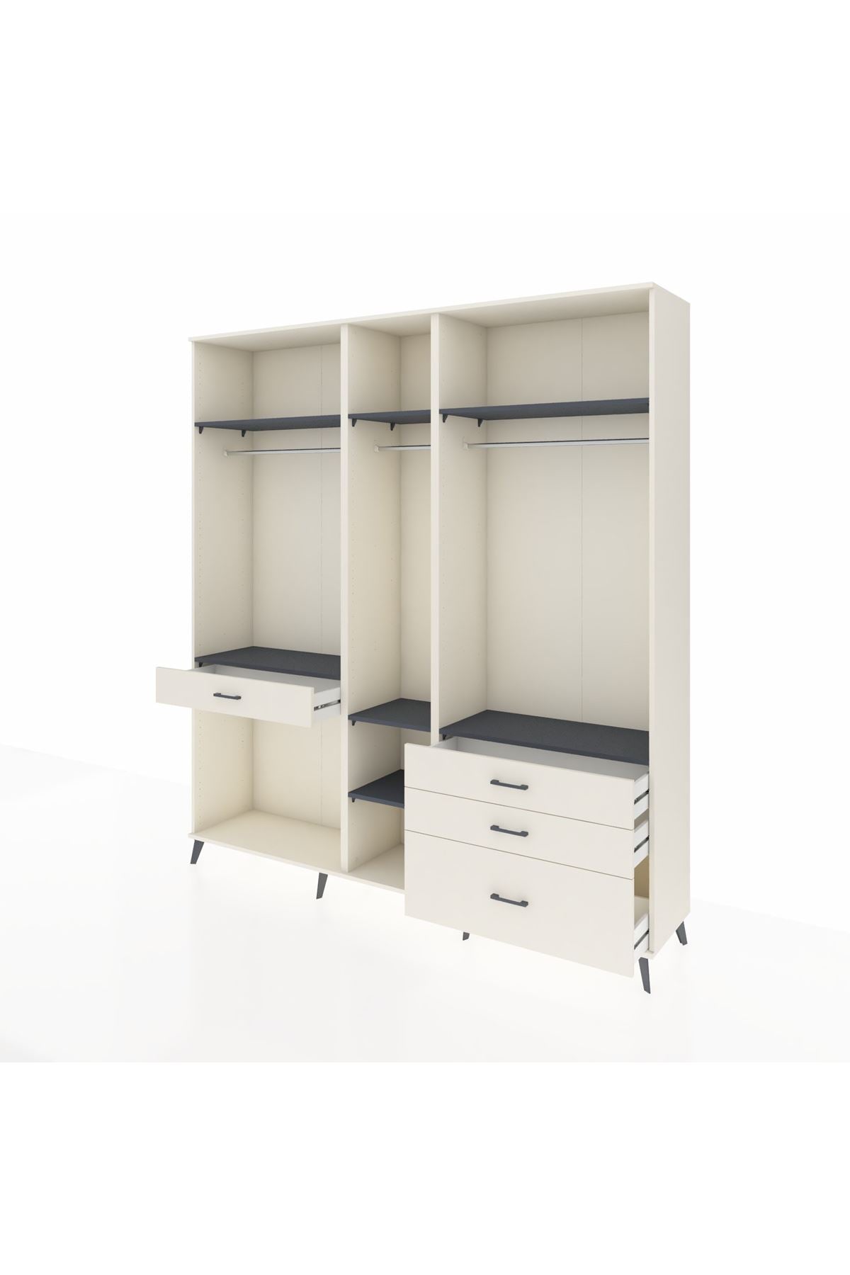 Hyperion Dolap 7 Raflı 4 Çekmeceli 3 Askılı 220x44x243 Aytaşı-Antrasit/Aytaşı