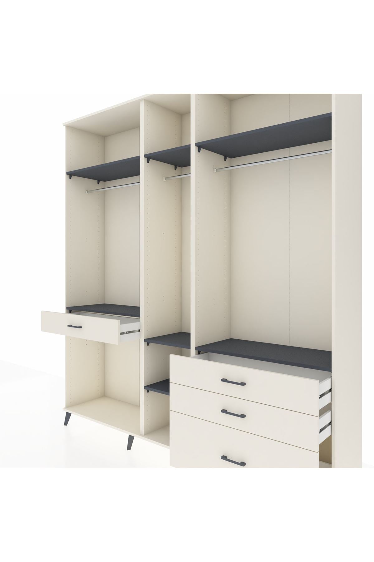 Hyperion Dolap 7 Raflı 4 Çekmeceli 3 Askılı 220x44x243 Aytaşı-Antrasit/Aytaşı